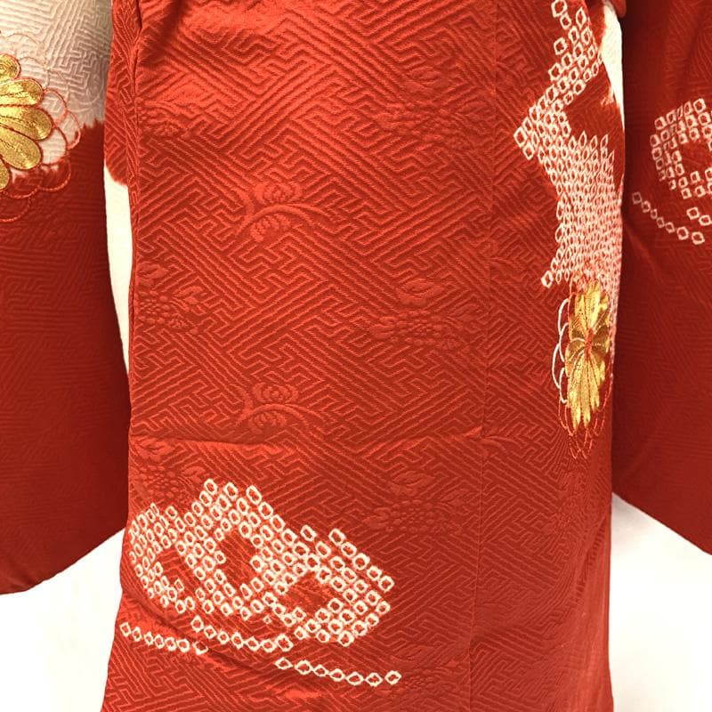 409ag84□お正月 お節句 三歳 女児 着物&兵児帯＆長襦袢 絞り染め□