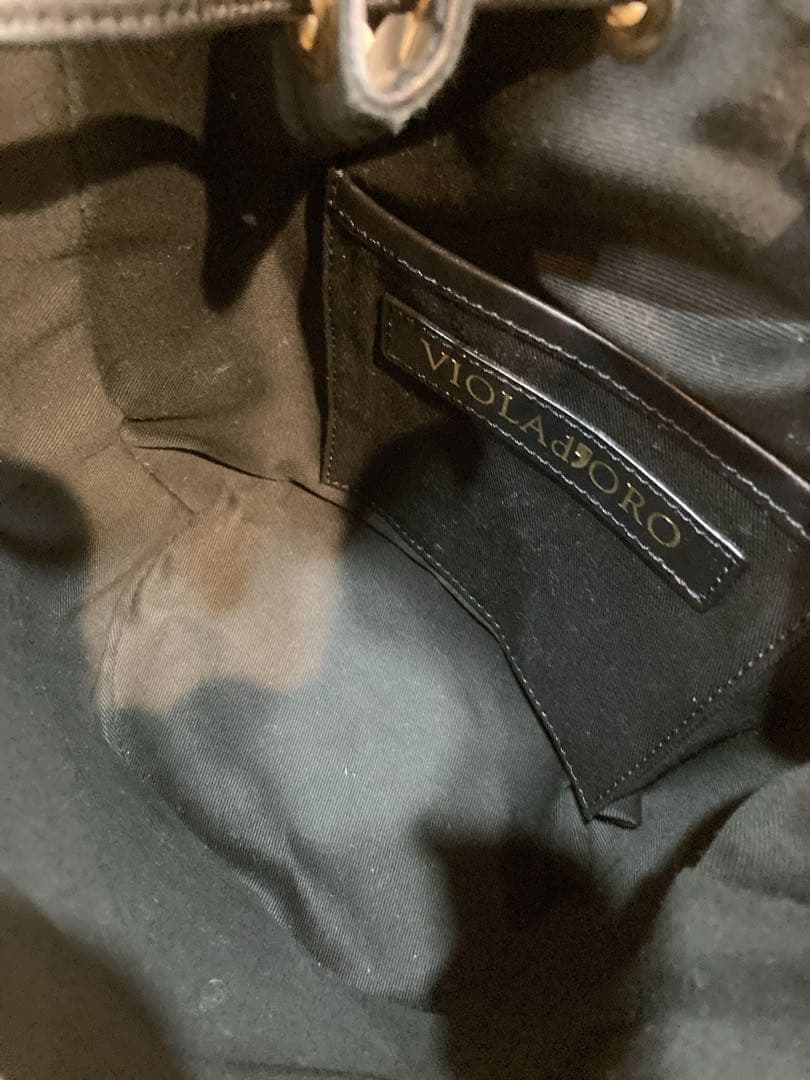 【美品】VIOLA'dORO V-1300ボトム切り替えバレル型巾着BAG 黒