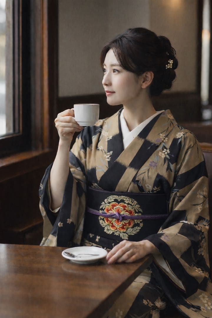 インパクトが放つ【名古屋帯】正絹　刺繍　ブラック