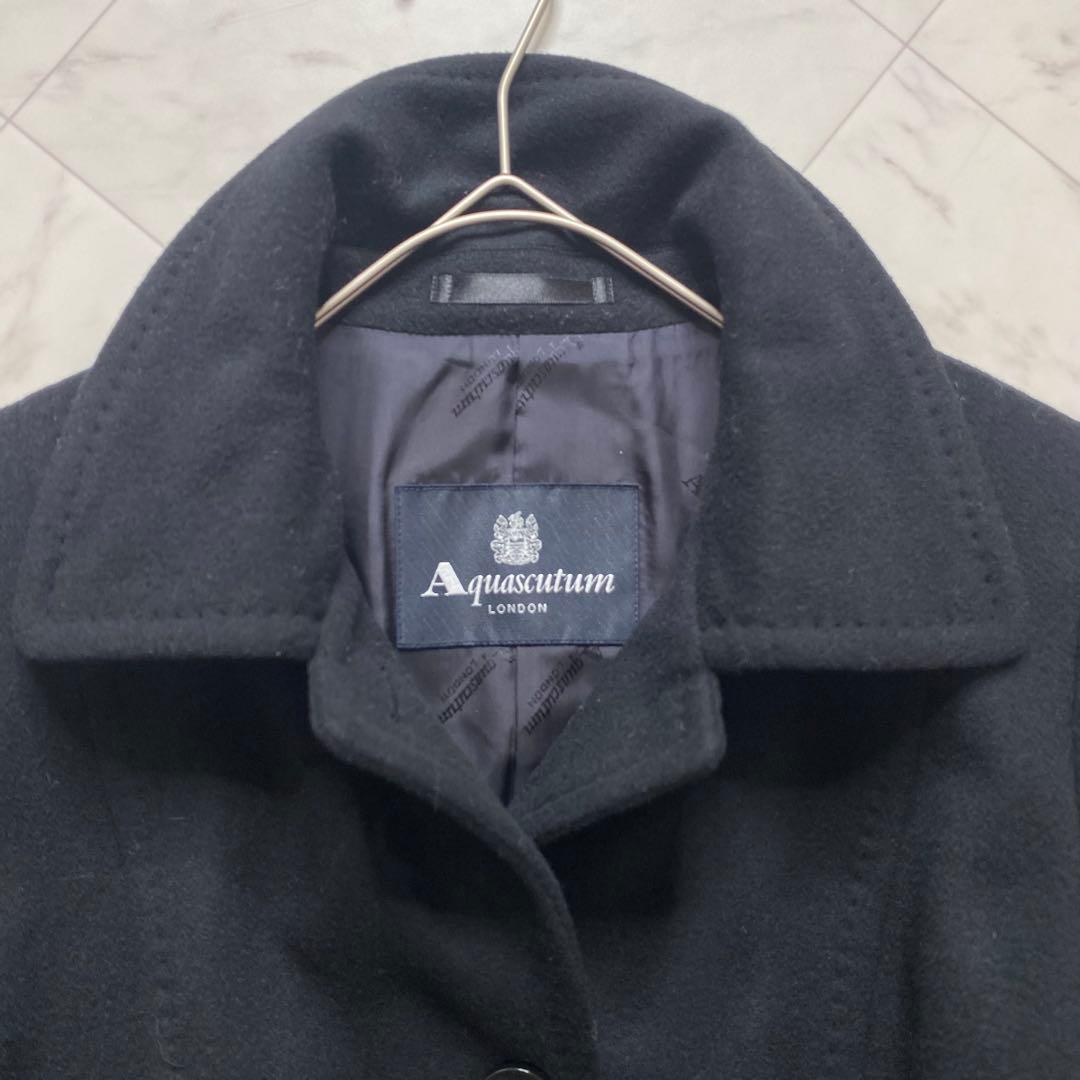 美品✨アクアスキュータム カシミヤ混　黒　コート　ステンカラーコート