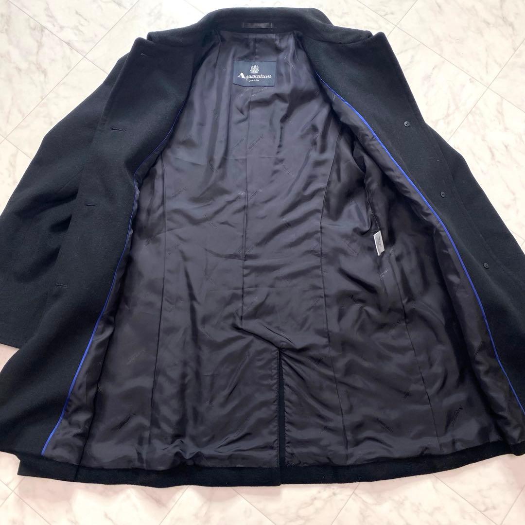 美品✨アクアスキュータム カシミヤ混　黒　コート　ステンカラーコート