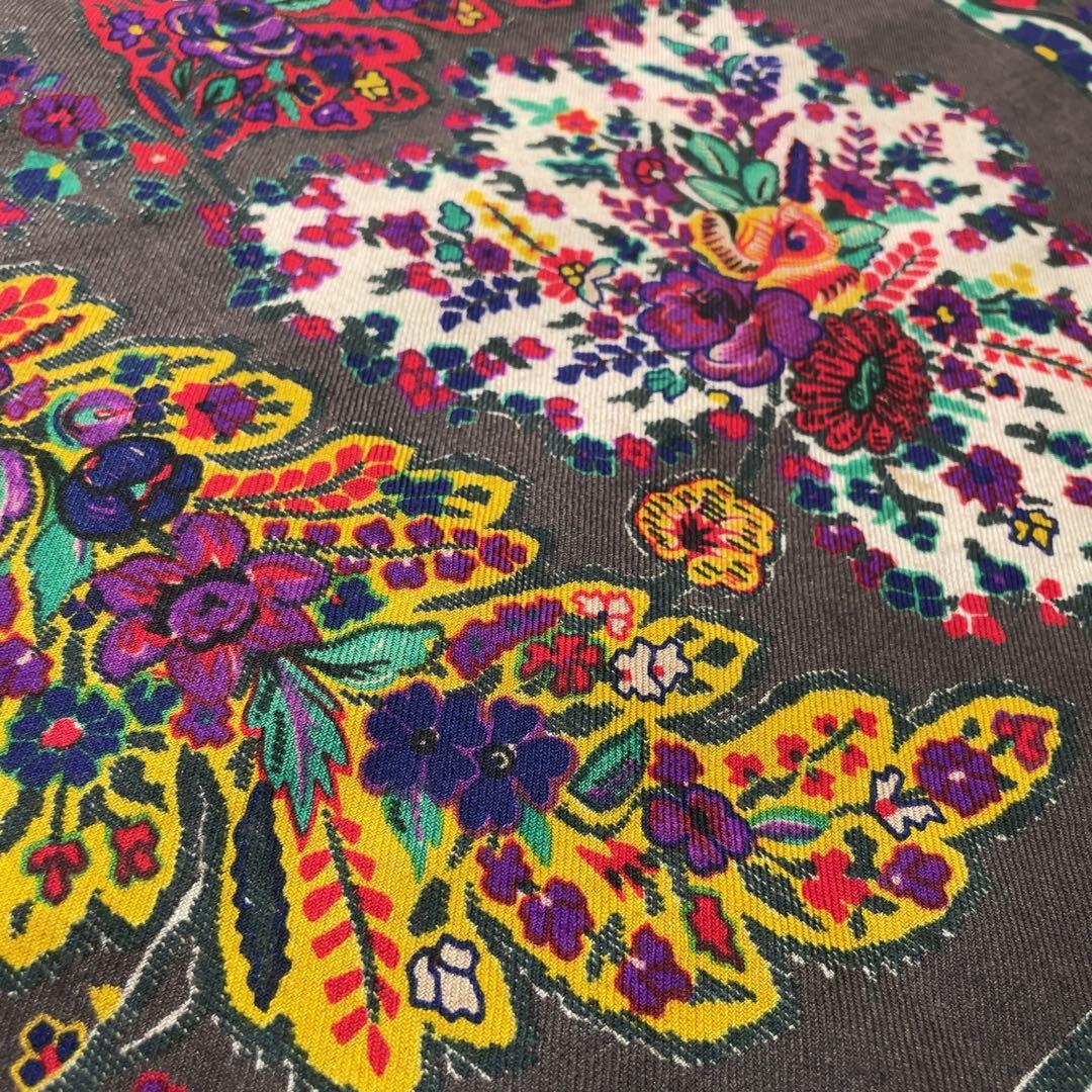 極美品 LANVIN ランバン 大判ストール ウールシルク 花柄 フリンジ付き