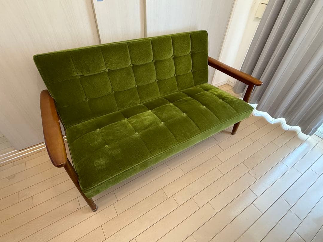 【カリモク60】Kチェア　2シーター　ソファ　モケットグリーン