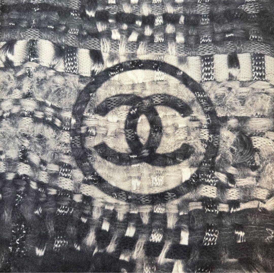 CHANELシャネル ストール フリンジ シルク100%大判 ブラック