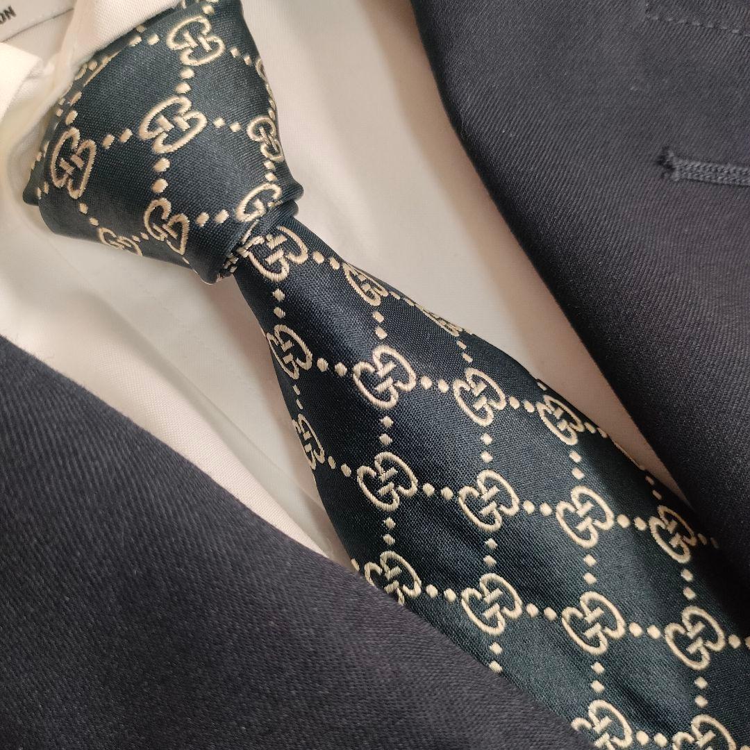 GUCCI グッチ シルクネクタイ GGパターン ネイビー イタリア