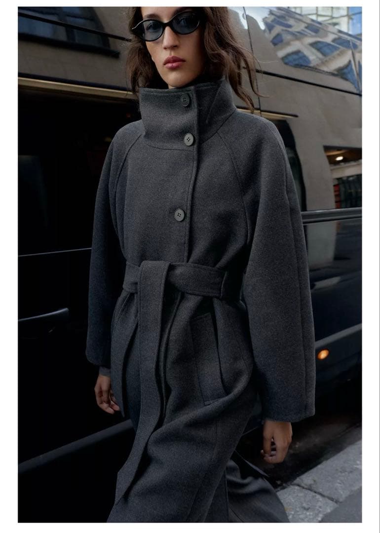 【在庫完売品】ZARA ソフトハイネックベルトコート　XS