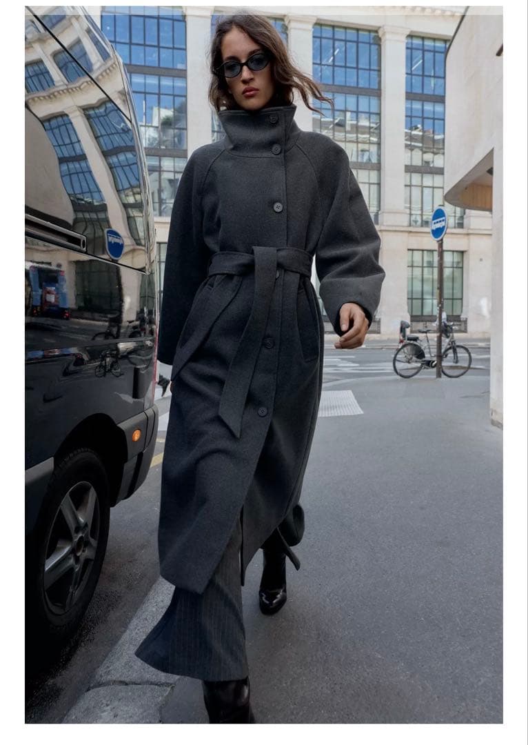 【在庫完売品】ZARA ソフトハイネックベルトコート　XS