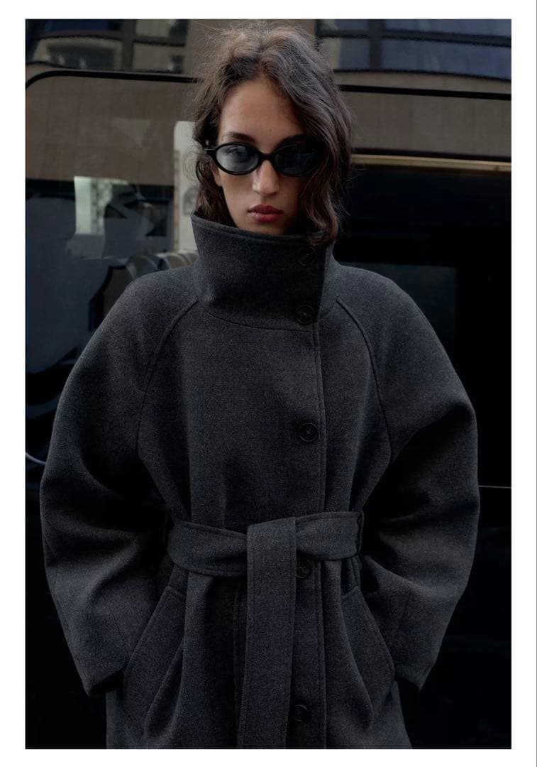 【在庫完売品】ZARA ソフトハイネックベルトコート　XS