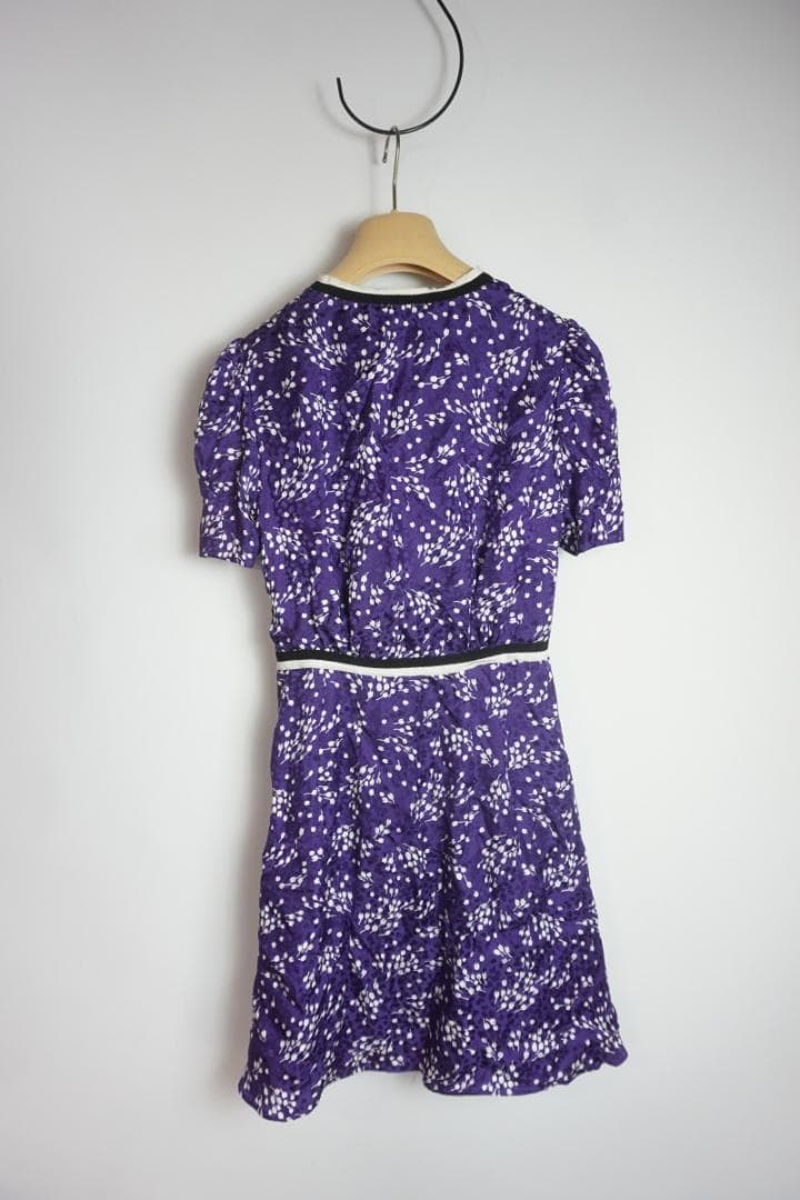 美品19SS MIUMIU ドレス フラワー ワンピース ネイビー1226N▲