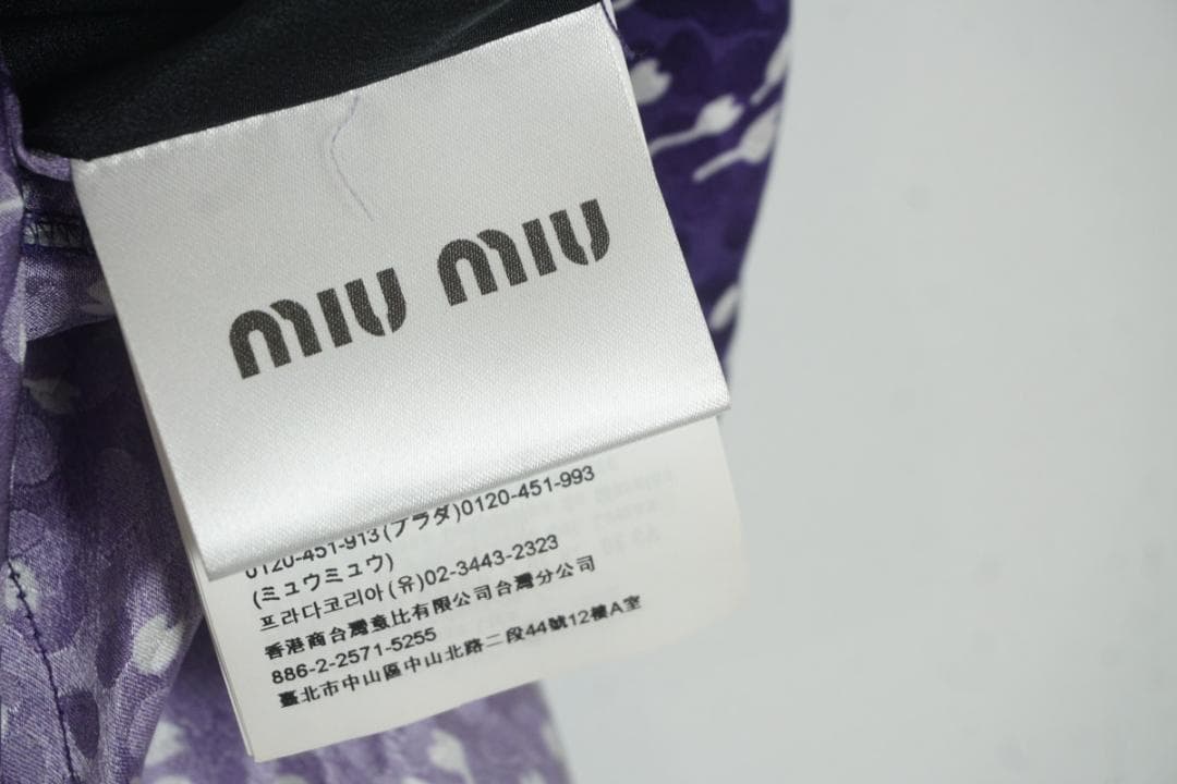 美品19SS MIUMIU ドレス フラワー ワンピース ネイビー1226N▲