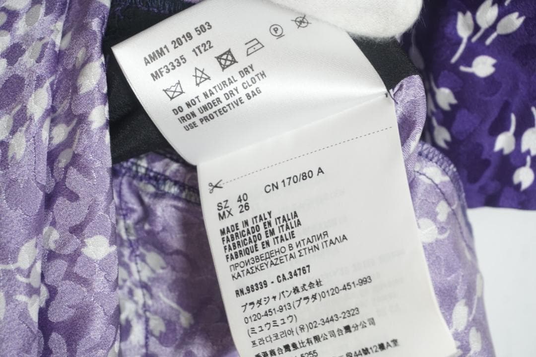 美品19SS MIUMIU ドレス フラワー ワンピース ネイビー1226N▲