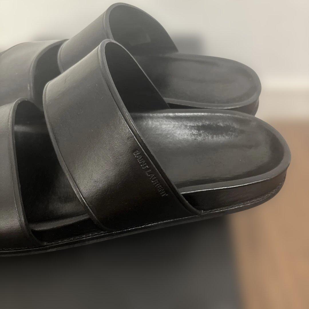 SAINT LAURENT ブラック レザー サンダル 25.5cm