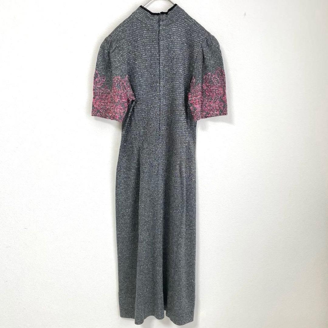 斉藤都世子 サイトウトヨコ ラメニット チャイナワンピース シルバー 華やか