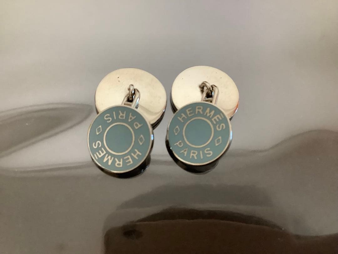 【美品】HERMES カフリンクス セリエ シェーヌダンクルチェーン ブルー