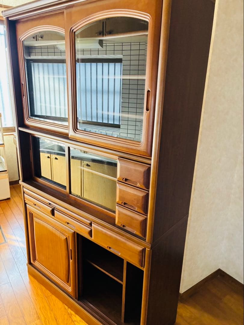 北九州発 カコークラフト工業 食器棚 アンティーク 上下 木製 引き出し 収納