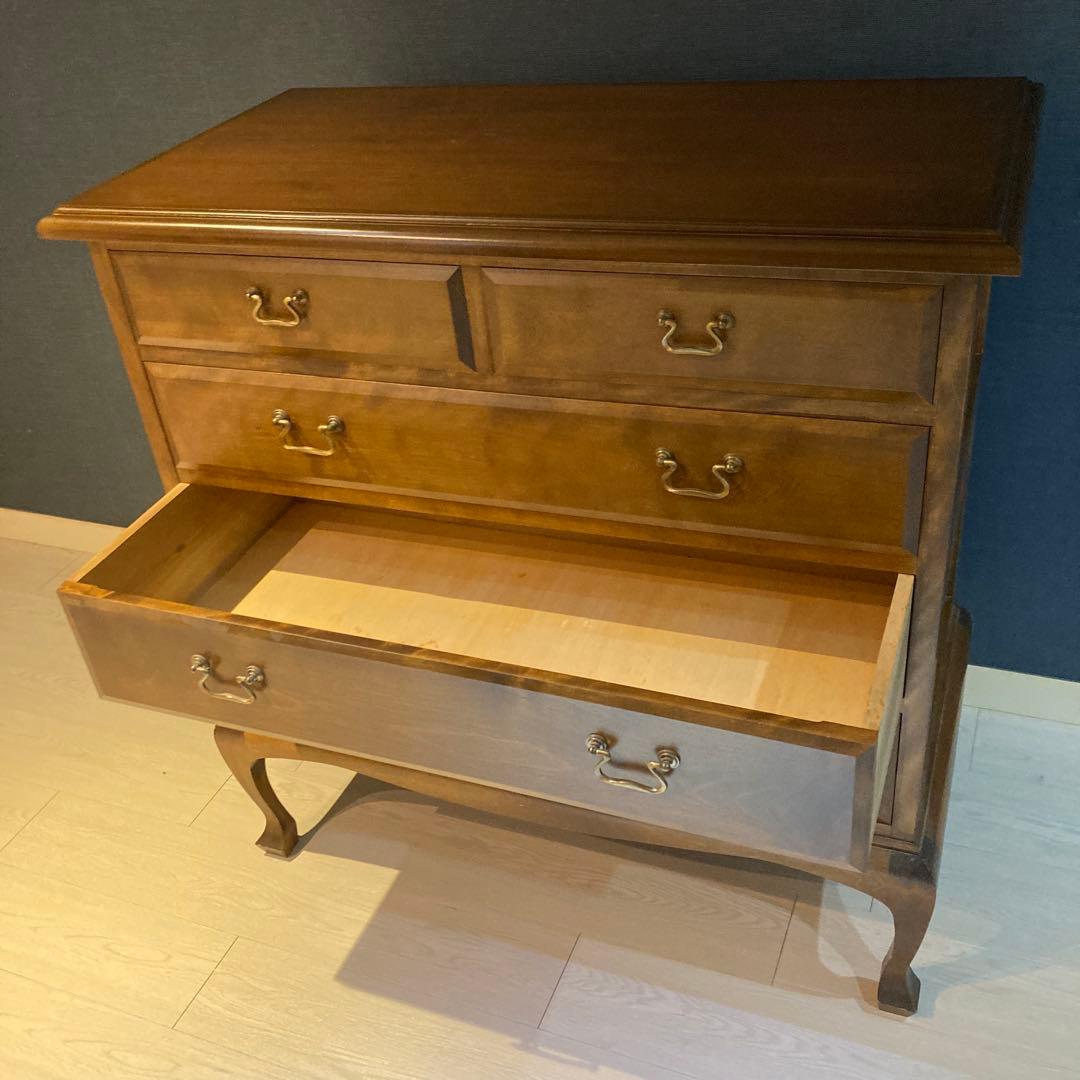 クラシックブラウン木製チェスト 4引き出し