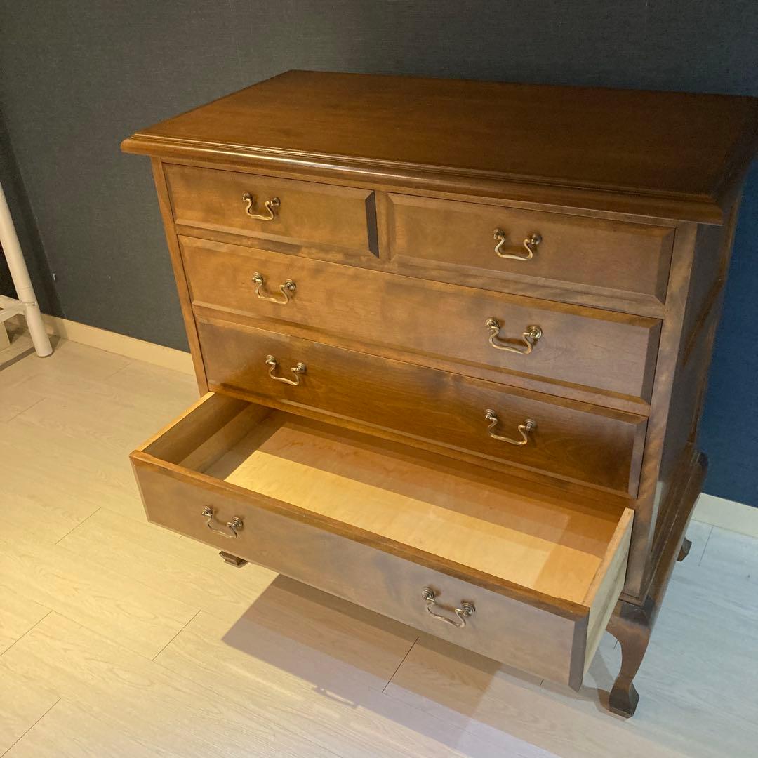 クラシックブラウン木製チェスト 4引き出し