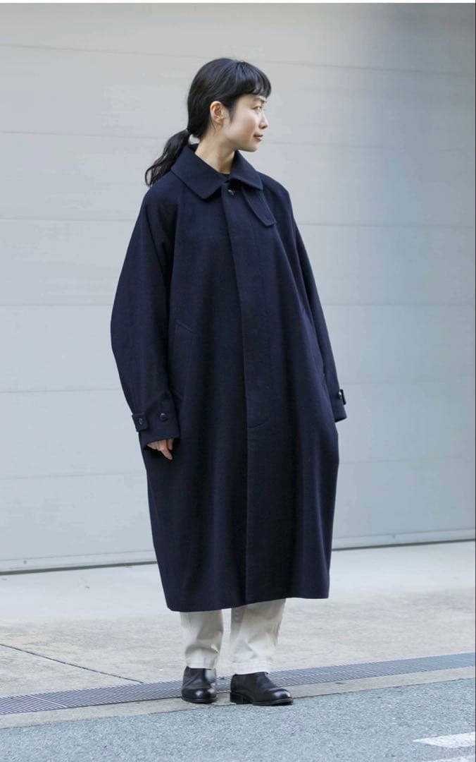 kagure ウールバルカラーコート ネイビー