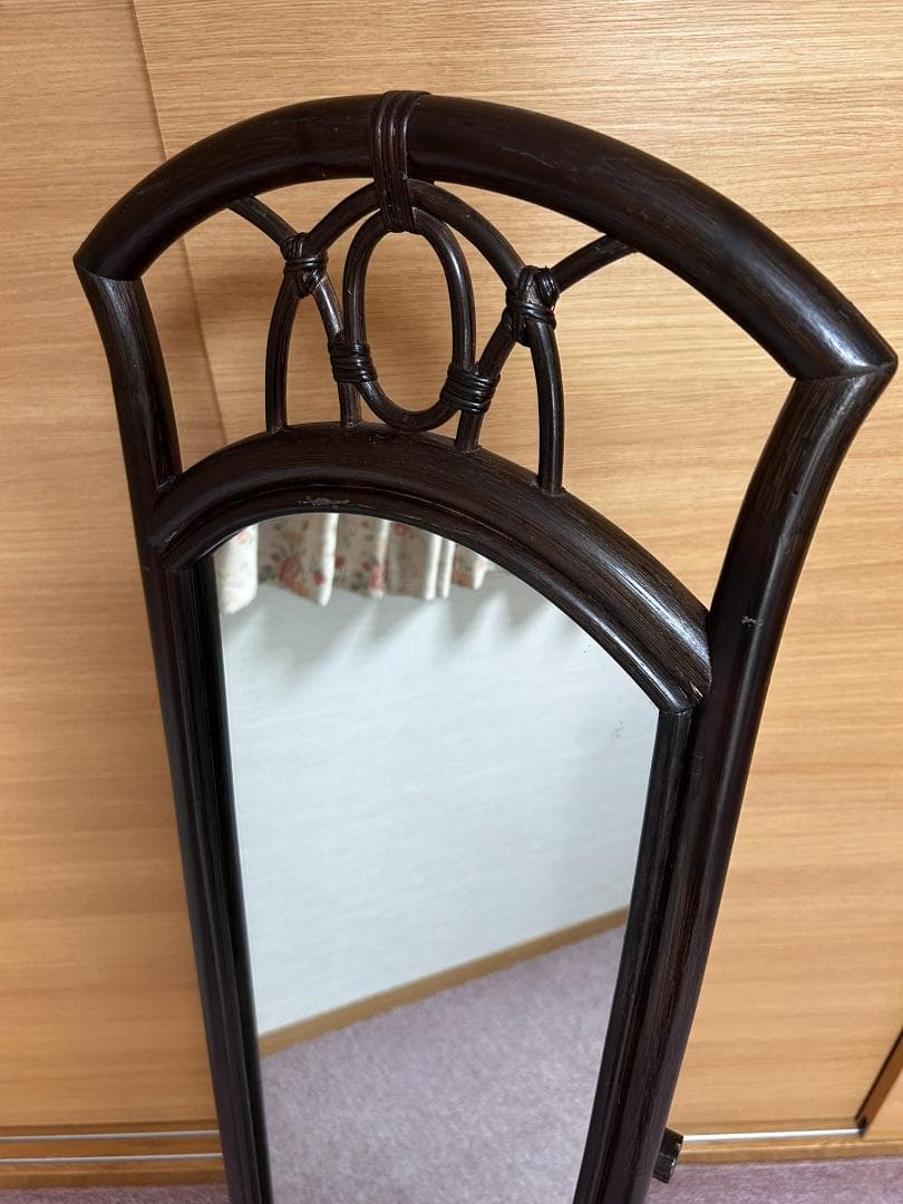 レトロ　ヴィンテージ　モダン　ラタン　姿見　全身鏡　スタンドミラー