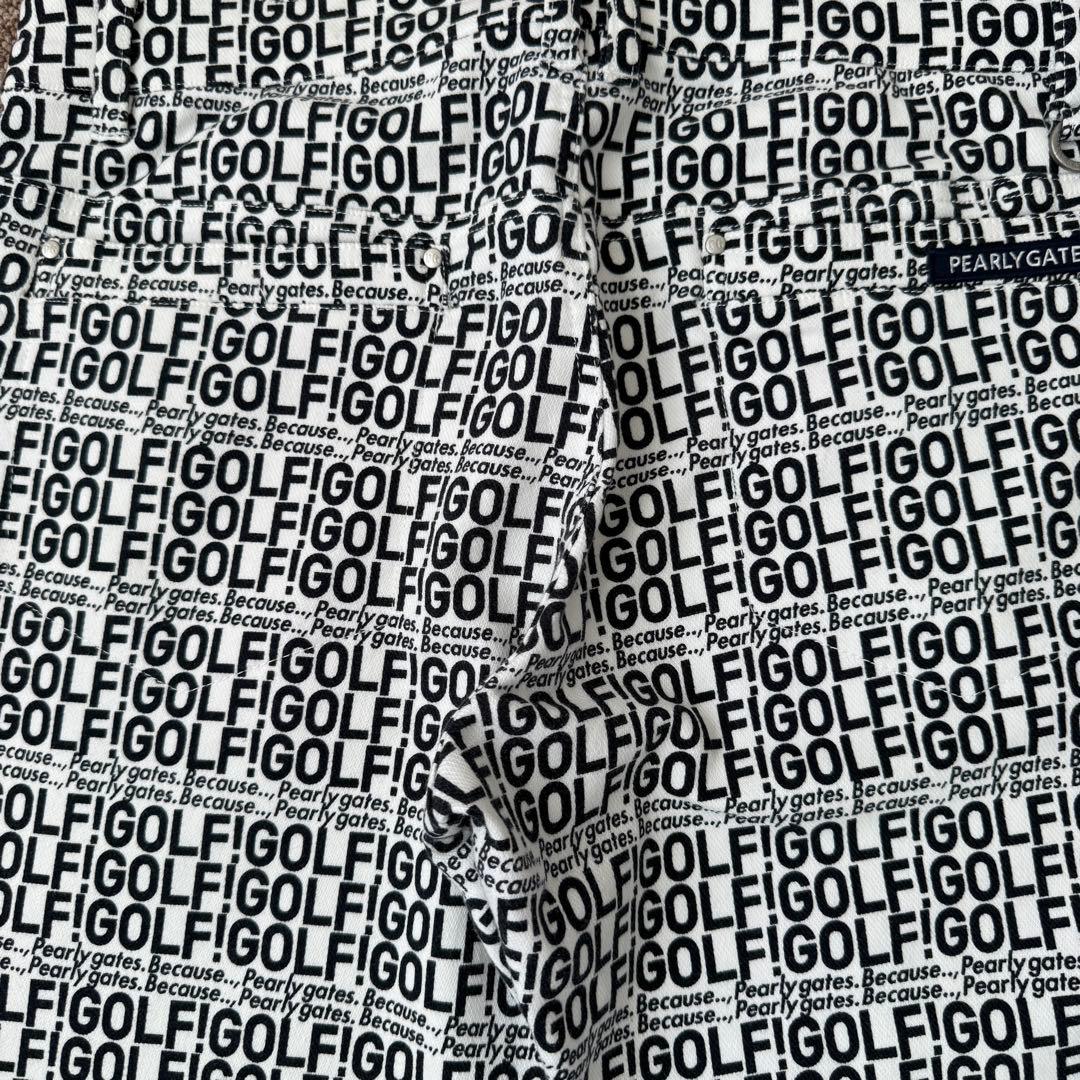 現行タグ　パーリーゲイツ　パンツ　XL〜XXL相当　総柄　黒　白　コットン素材