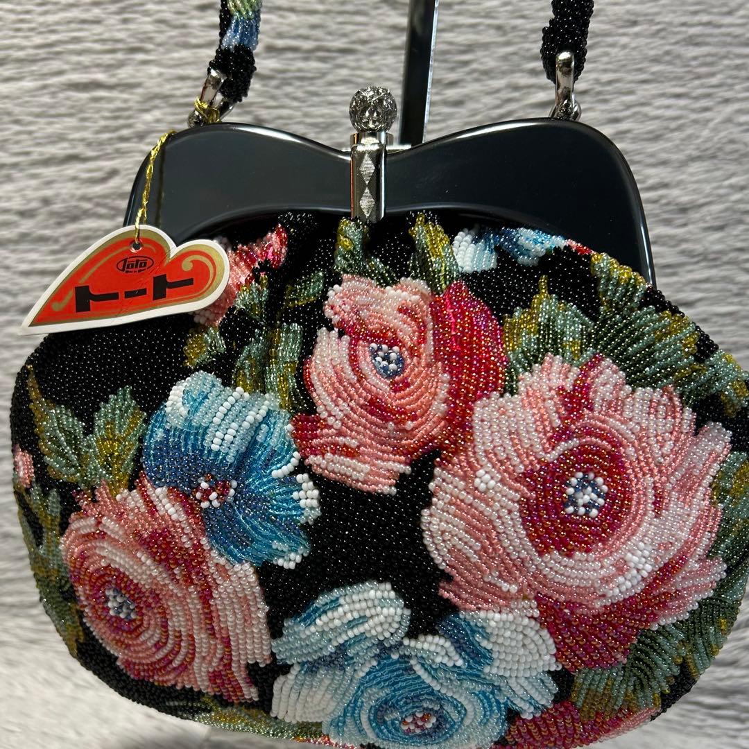 手刺繍ビーズバッグ 和装小物　和装ビーズバッグ　ハンドメイド　未使用品