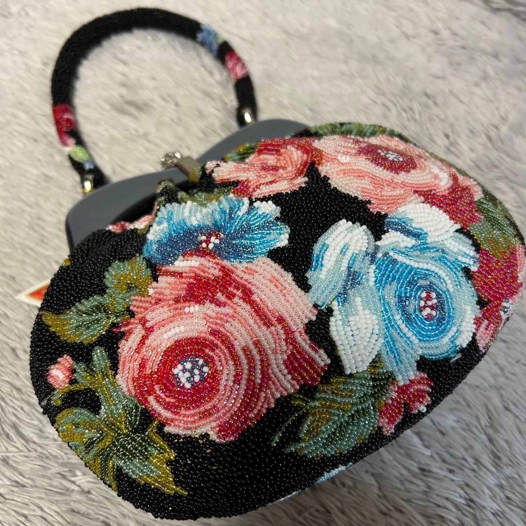 手刺繍ビーズバッグ 和装小物　和装ビーズバッグ　ハンドメイド　未使用品