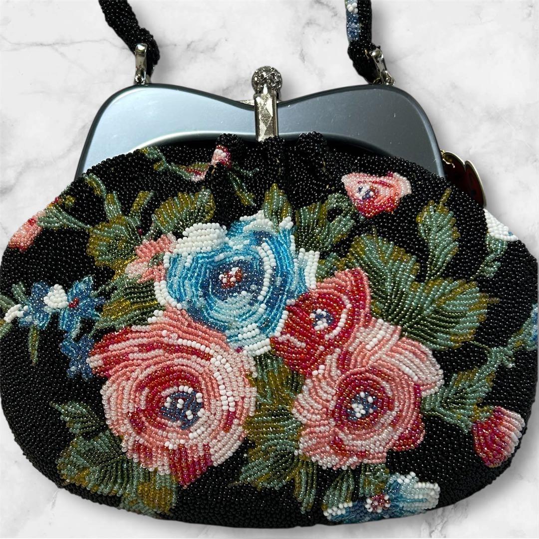 手刺繍ビーズバッグ 和装小物　和装ビーズバッグ　ハンドメイド　未使用品