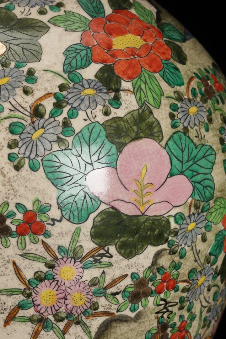 九谷焼 金彩色絵 花鳥図 大花瓶 飾壺 高さ46cm古美術品 骨董品