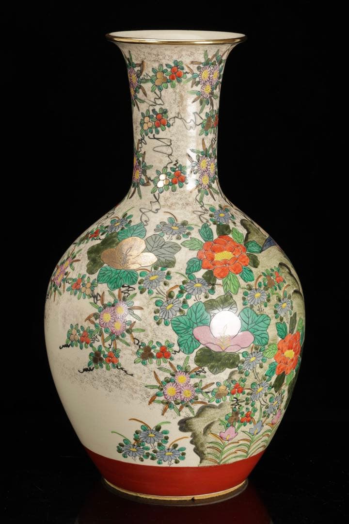 九谷焼 金彩色絵 花鳥図 大花瓶 飾壺 高さ46cm古美術品 骨董品