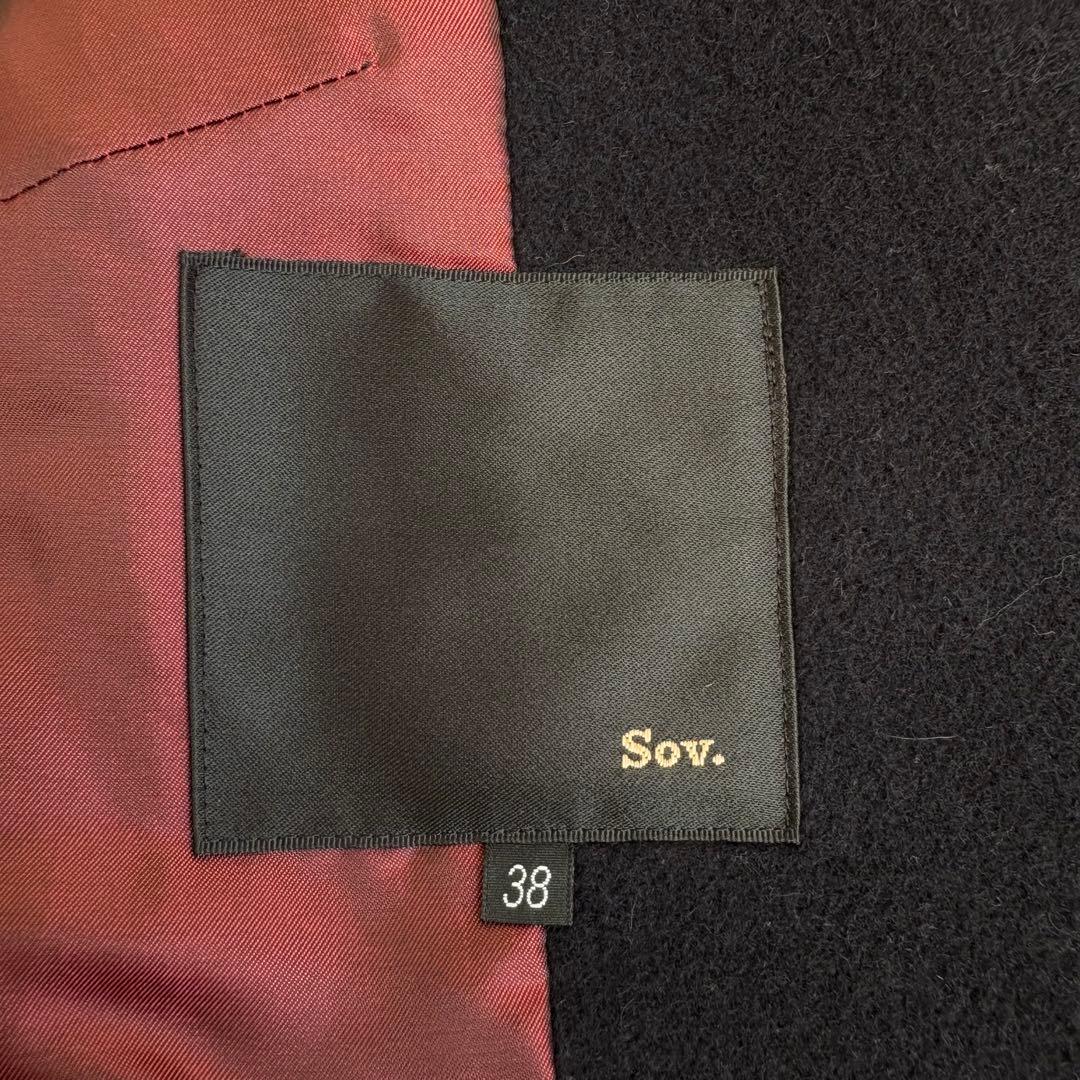 Sov. ソブ ブルーフォックスファー付 アンゴラロングコート 38 紺