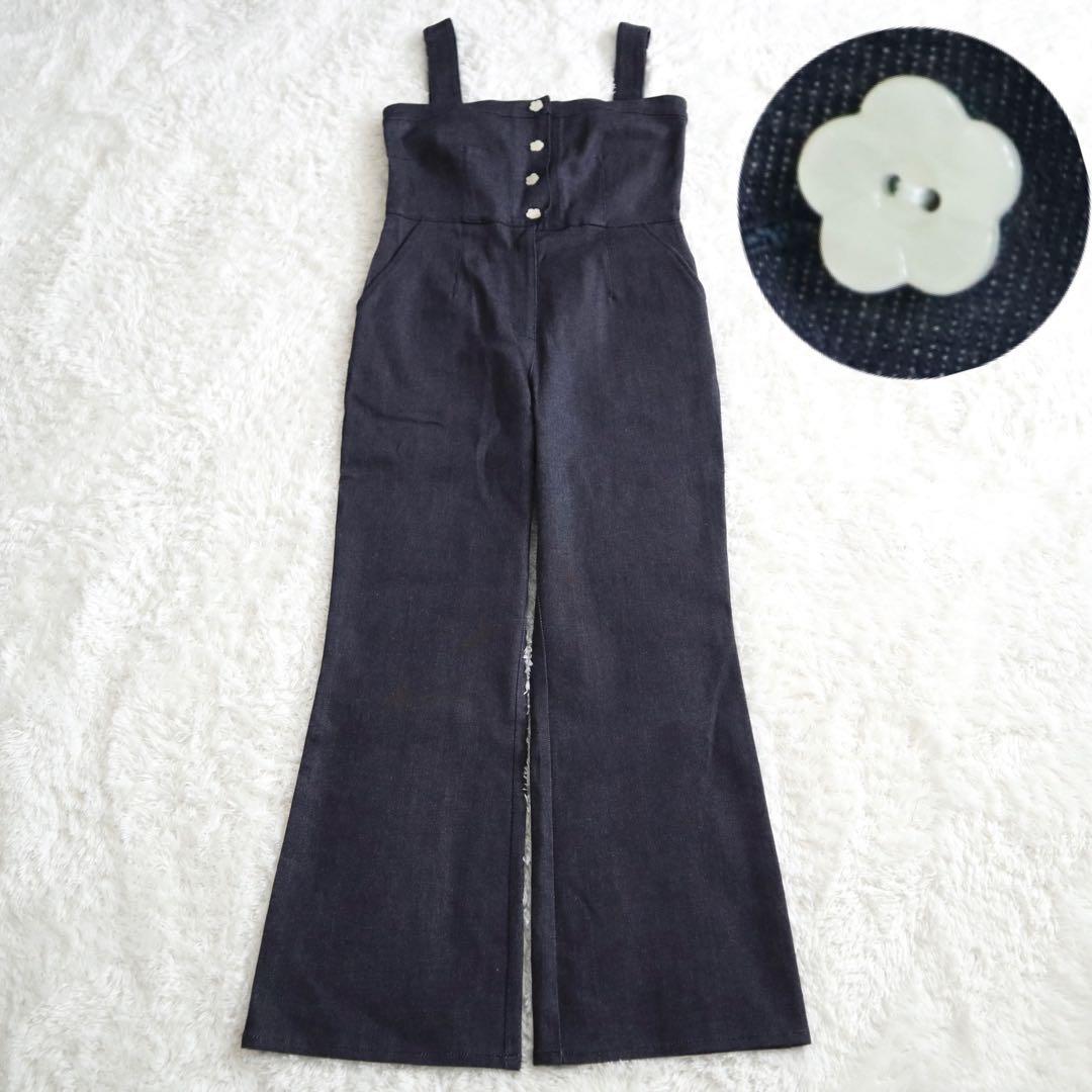 25SS★MEER. デニムオールインワン フラワーボタン インディゴ M