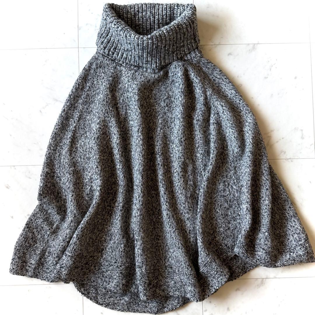 美品 セオリー タートルネック ニットポンチョ ミックスグレー