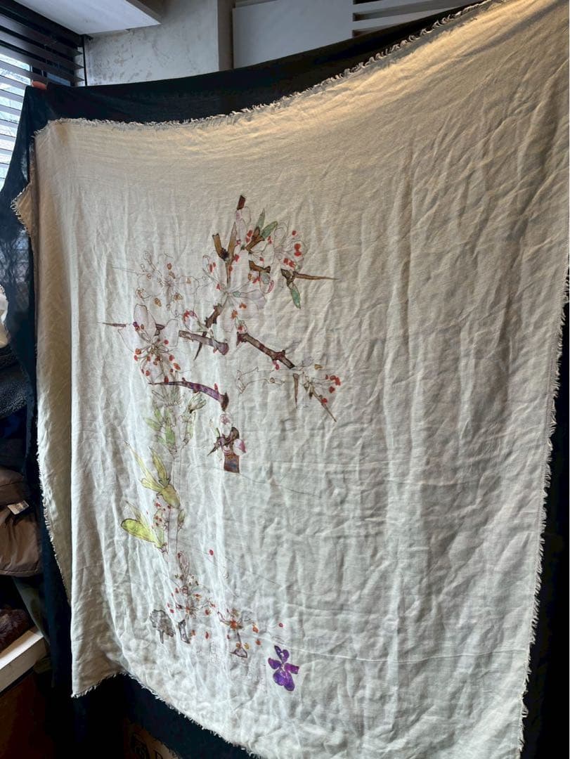 【極美品】LOEWE ロエベ 花柄　ストール　クリーム＆ブラック　カシミヤ入り