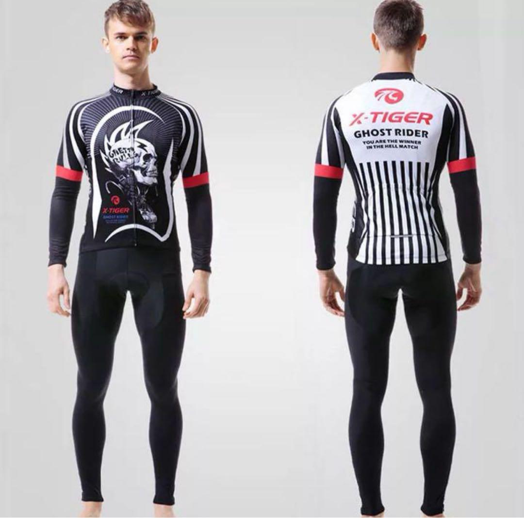 X-TIGER 自転車ジャージ&パッド入りパンツセット裏フリース吸汗速乾XXL