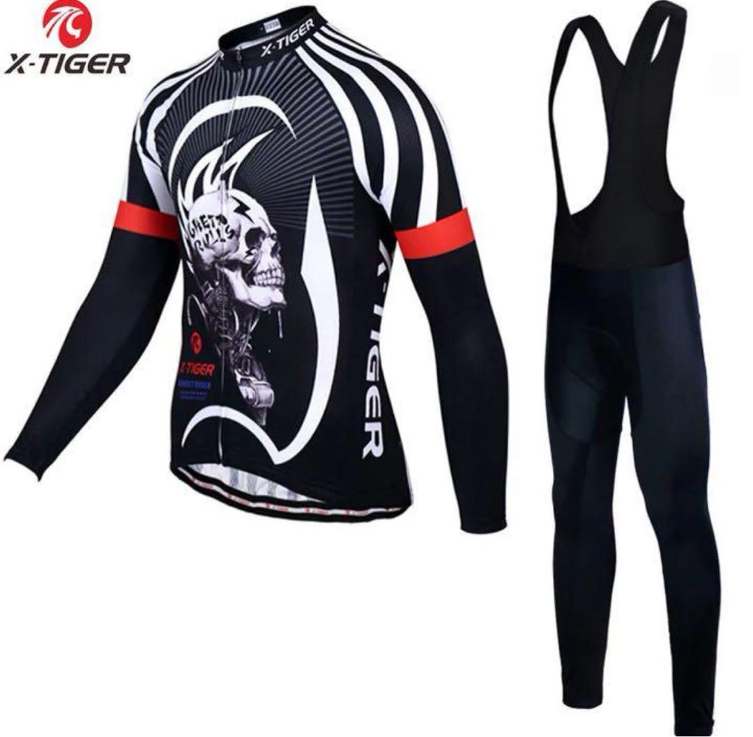 X-TIGER 自転車ジャージ&パッド入りパンツセット裏フリース吸汗速乾XXL