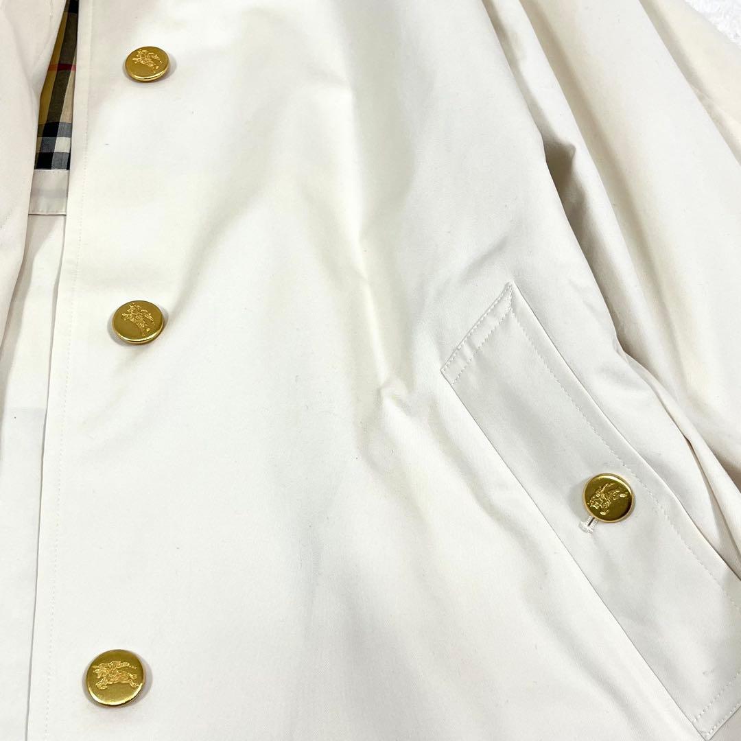 バーバリーズ ステンカラーコート スプリング ノバチェック 金ボタン 白