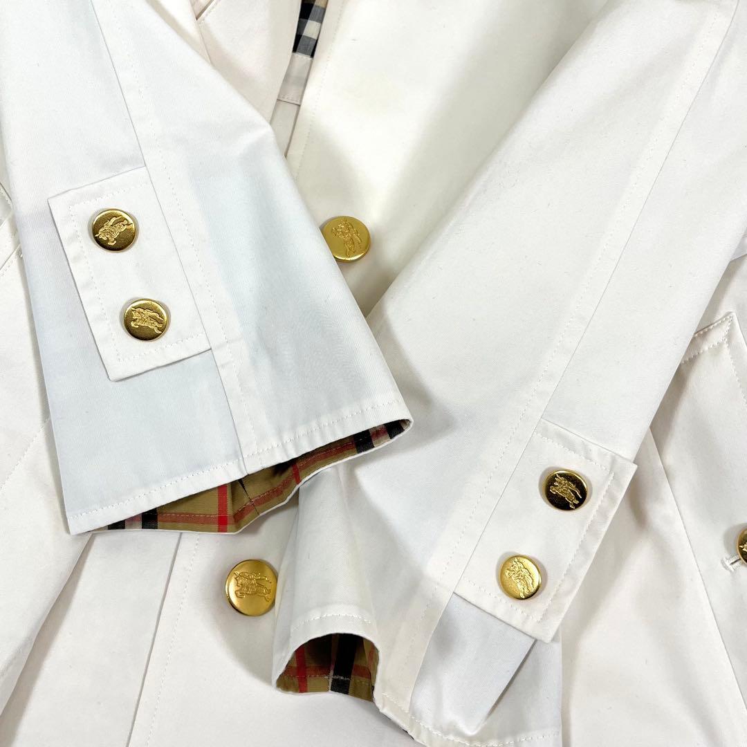バーバリーズ ステンカラーコート スプリング ノバチェック 金ボタン 白