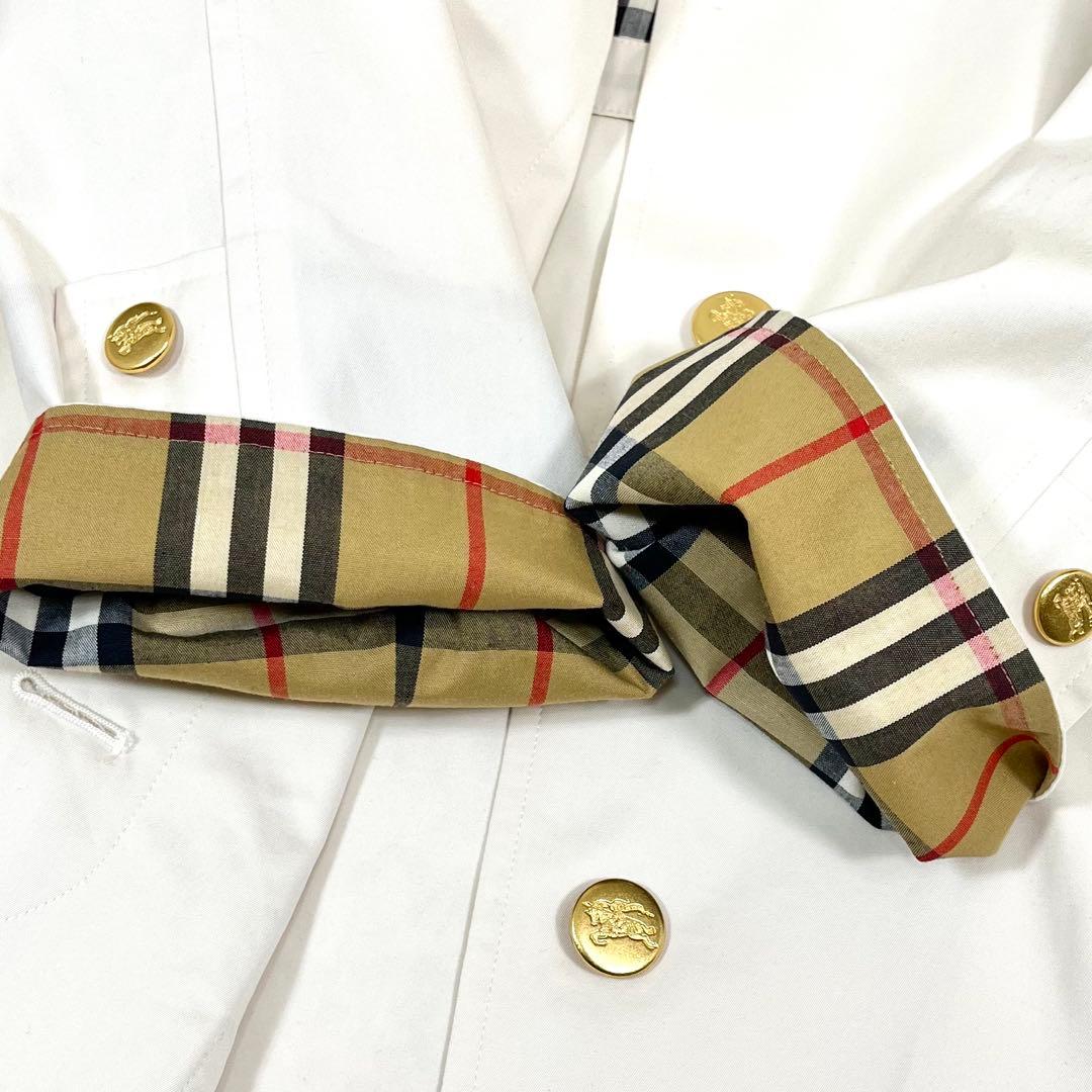 バーバリーズ ステンカラーコート スプリング ノバチェック 金ボタン 白