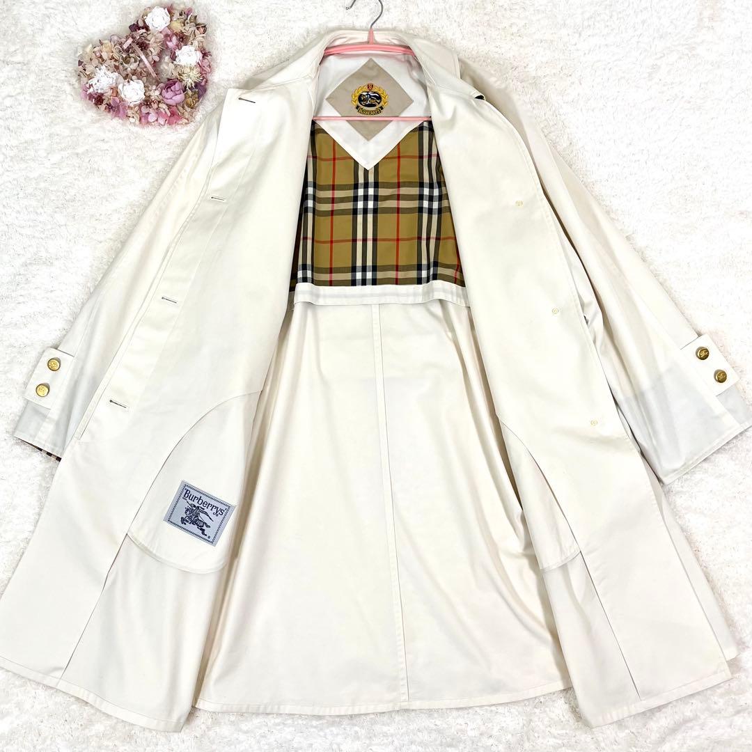 バーバリーズ ステンカラーコート スプリング ノバチェック 金ボタン 白