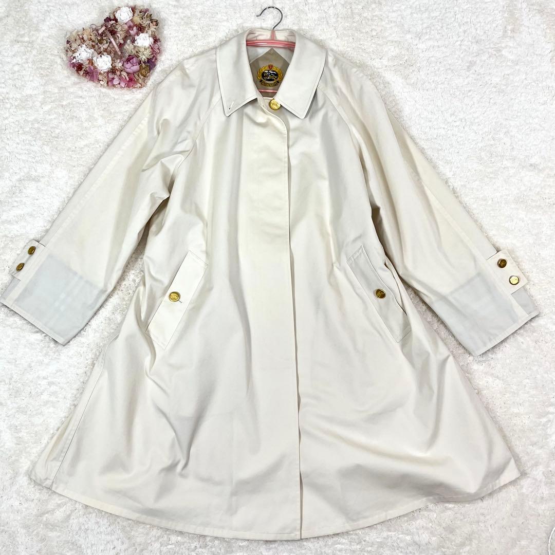 バーバリーズ ステンカラーコート スプリング ノバチェック 金ボタン 白