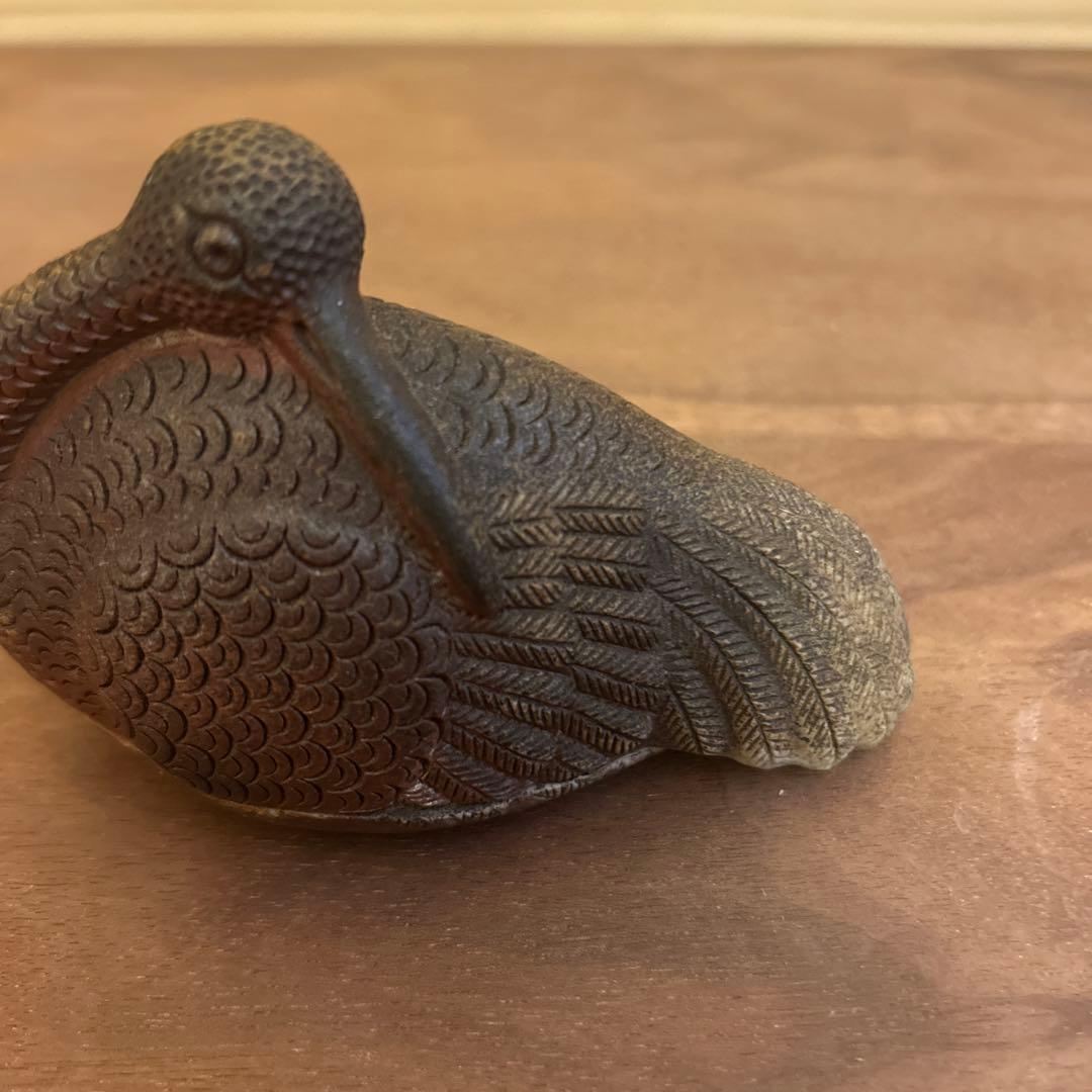 出来栄え良！平川正二 鶴の香合 備前焼