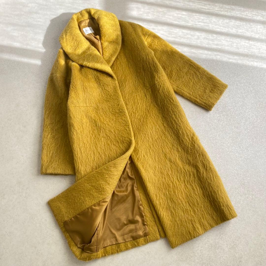 美品 デミルクスビームス シャギー ショールカラー コート ミモザイエロー S
