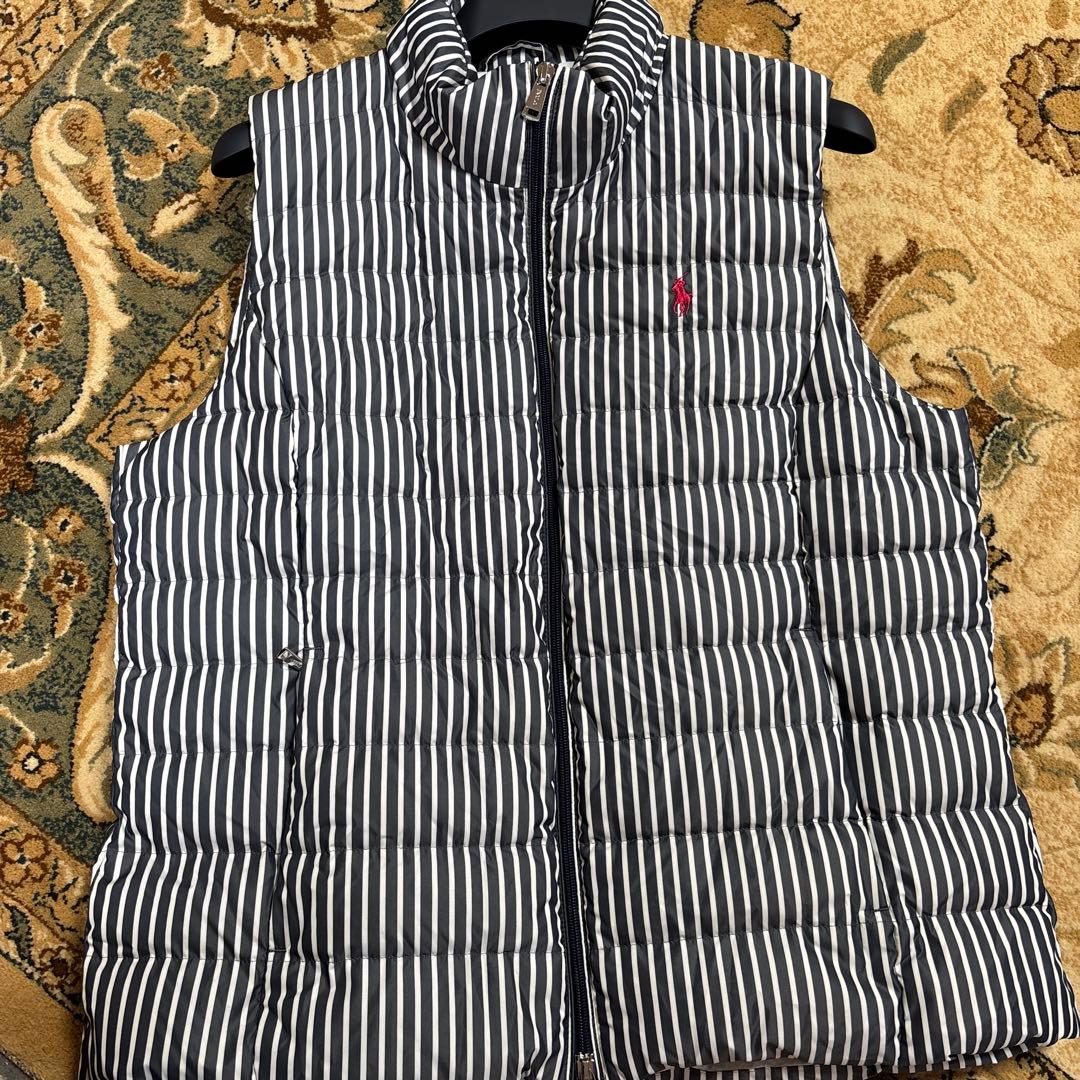 ストライプ ダウンベスト ポロ刺繍XLほぼ新品伊勢丹購入