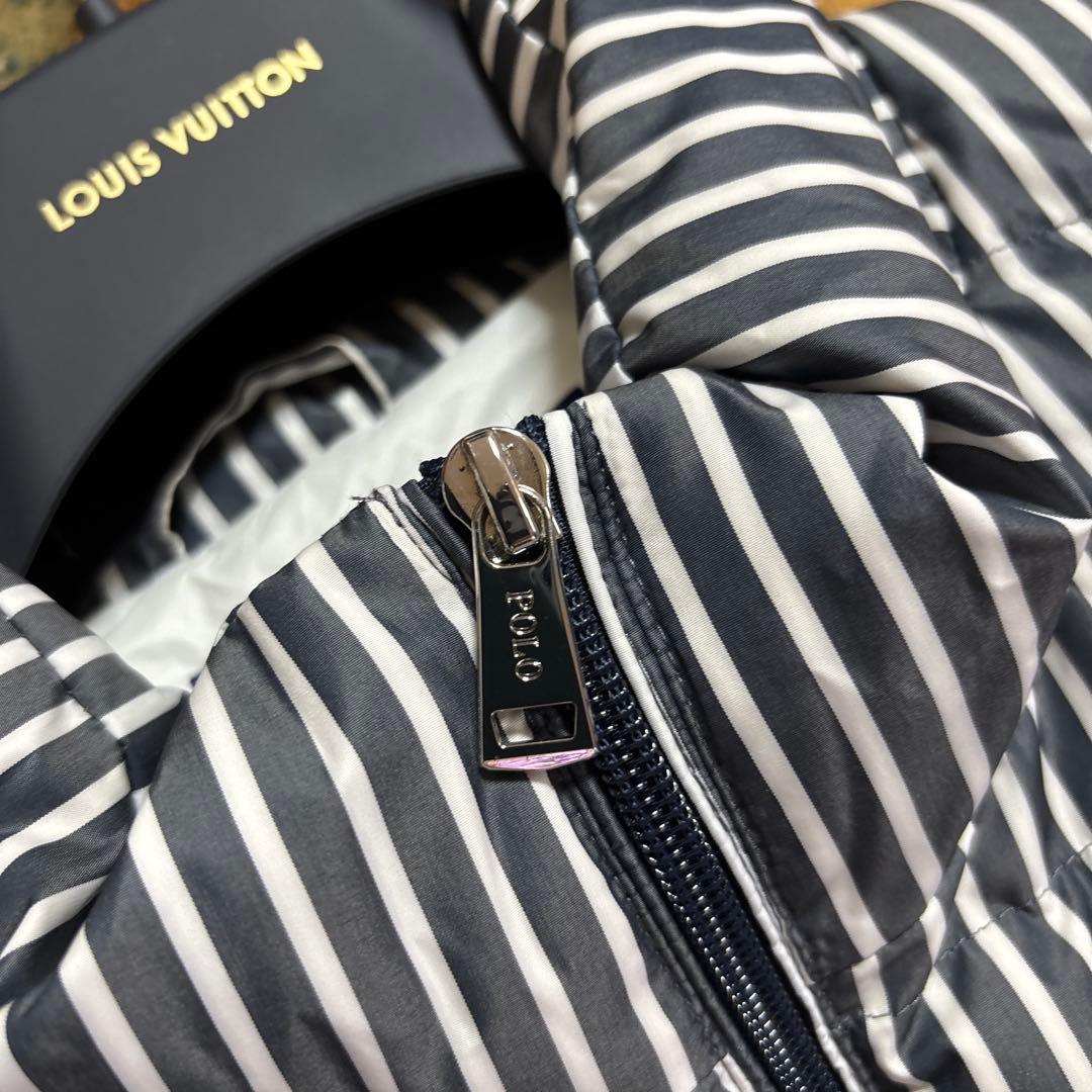 ストライプ ダウンベスト ポロ刺繍XLほぼ新品伊勢丹購入