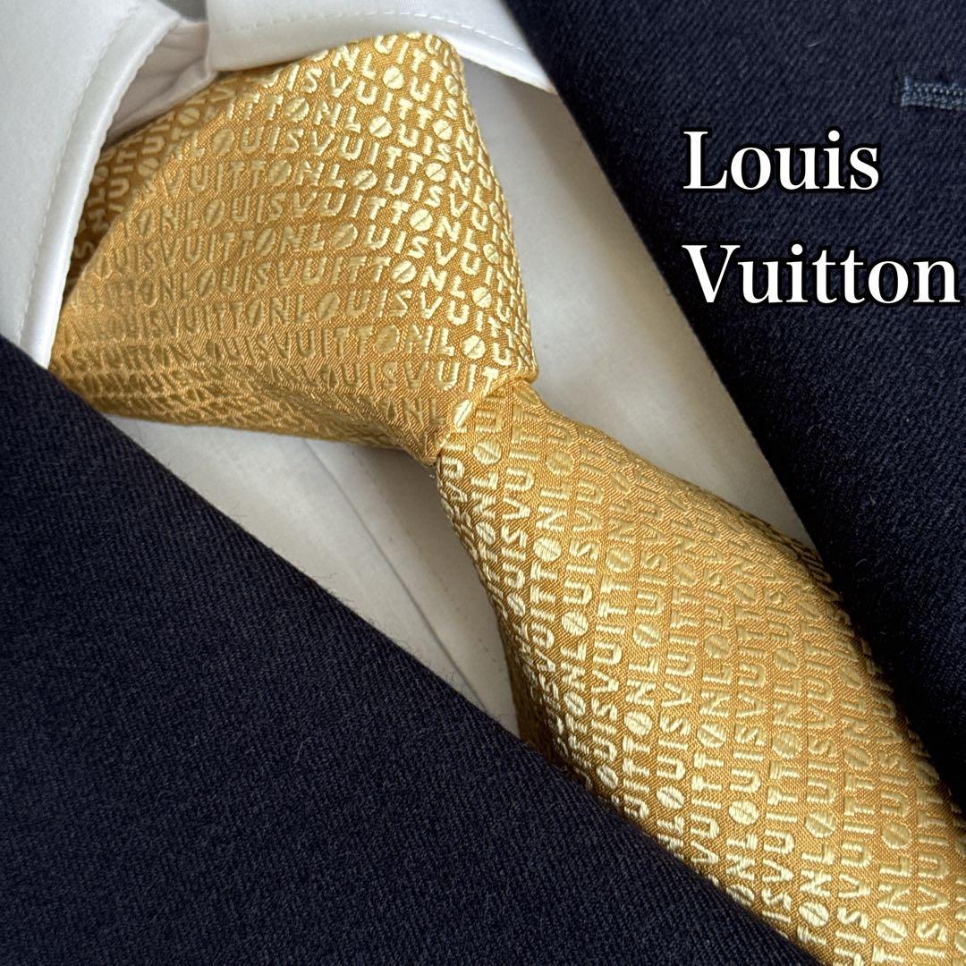 美品 ルイヴィトン ネクタイ 総ロゴ ジャガード ハイブランド 高級 肉厚 金