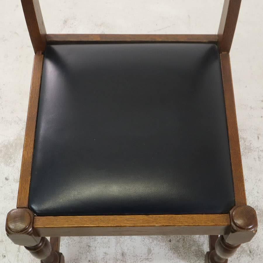 値下英国アンティーク調 オーク無垢 ダイニングチェア ラダーバック 合皮張り