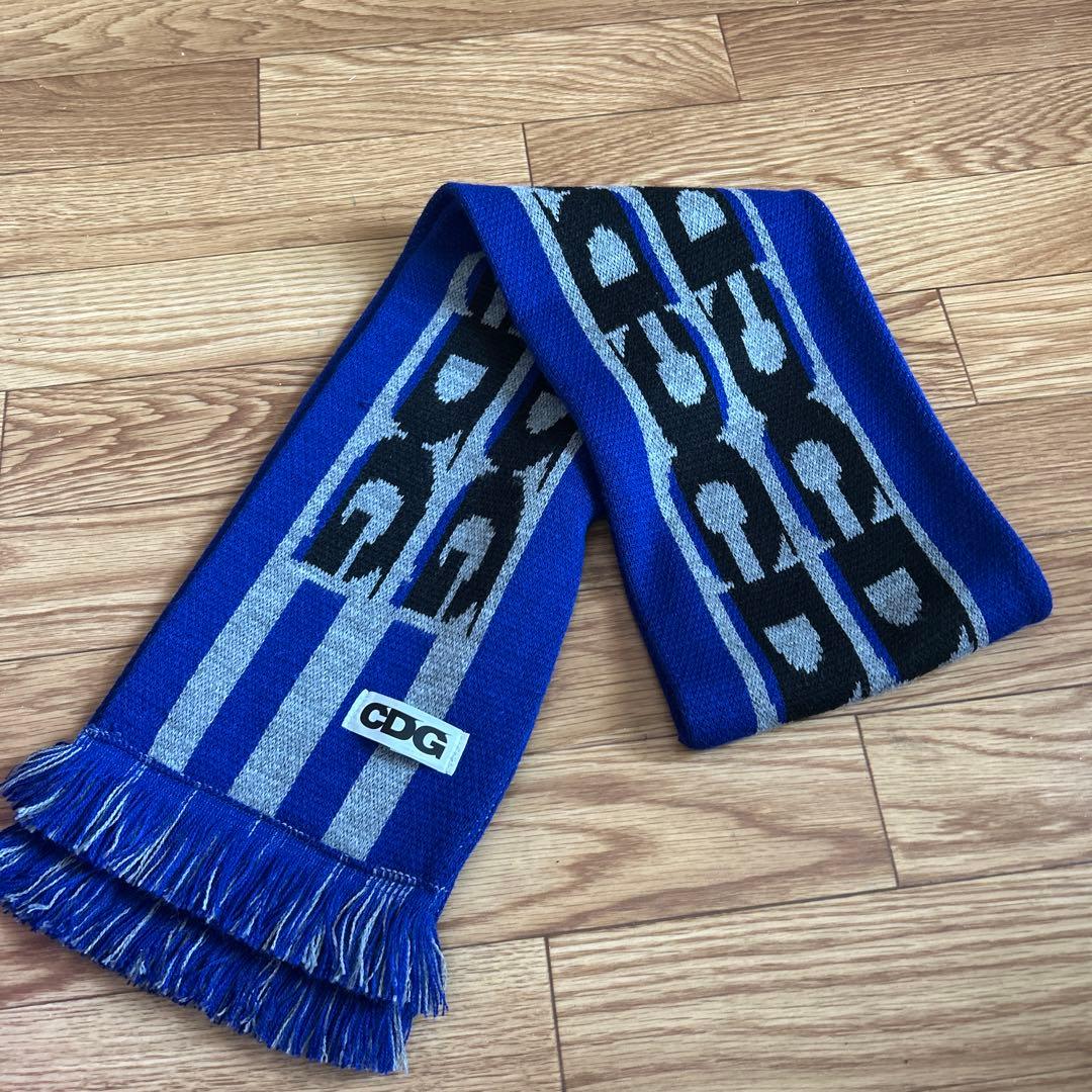 CDG 青 ストライプ ロゴ マフラー