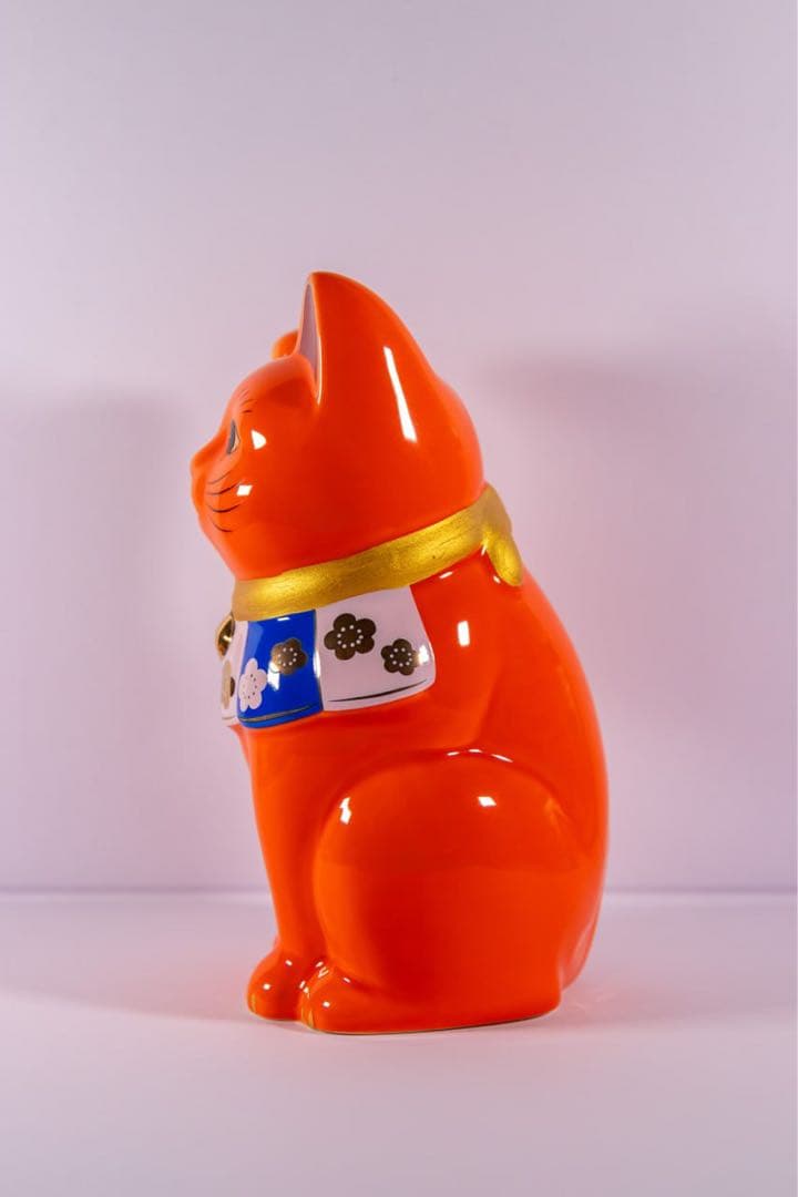 新品BEAMS JAPAN × 中外陶園 限定 オレンジ 招き猫 右手 5号