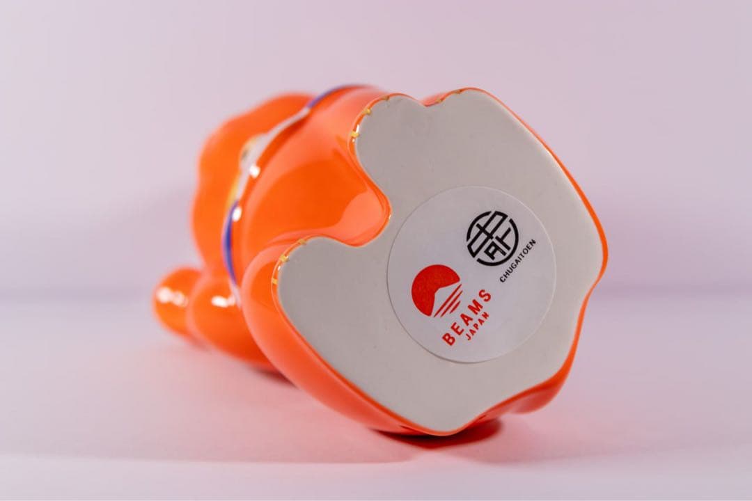 新品BEAMS JAPAN × 中外陶園 限定 オレンジ 招き猫 右手 5号