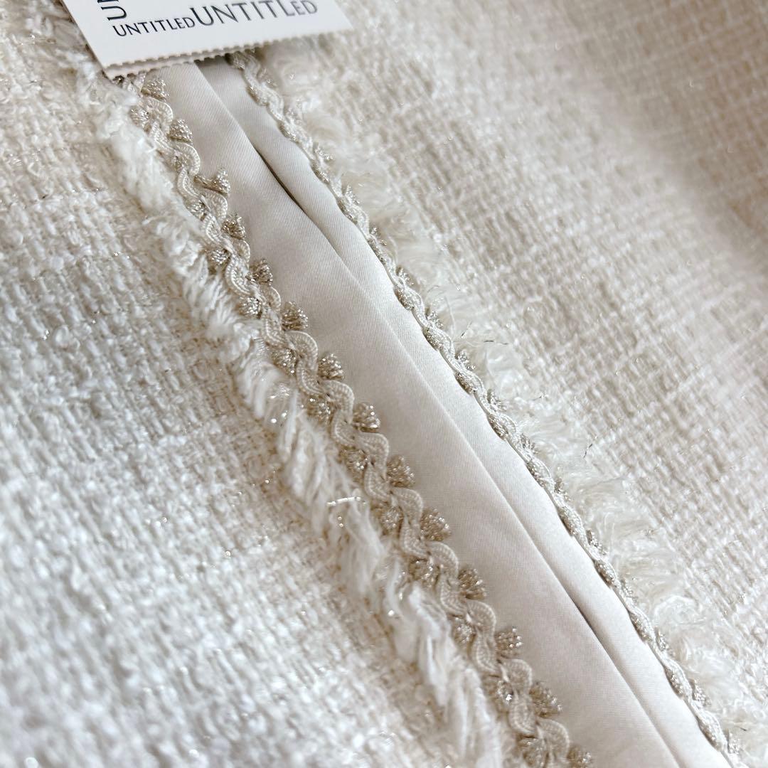 新品タグつき✨UNTITLED 【L】ツイードノーカラージャケットアイボリー